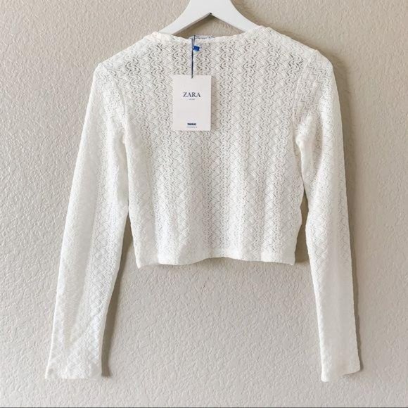 Zara Textured Lace-Like Long Sleeve Top Small - Picture 2 of 4